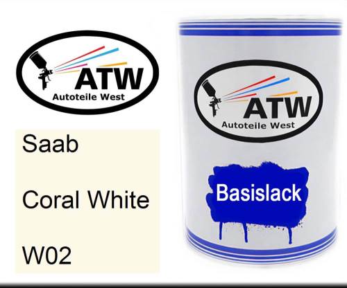 Saab, Coral White, W02: 500ml Lackdose, von ATW Autoteile West.
